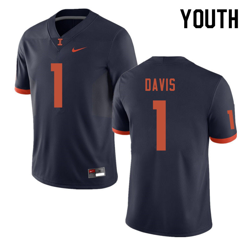 Youth #1 Vontae Davis Illinois Fighting Illini College Football Jerseys Sale-Navy